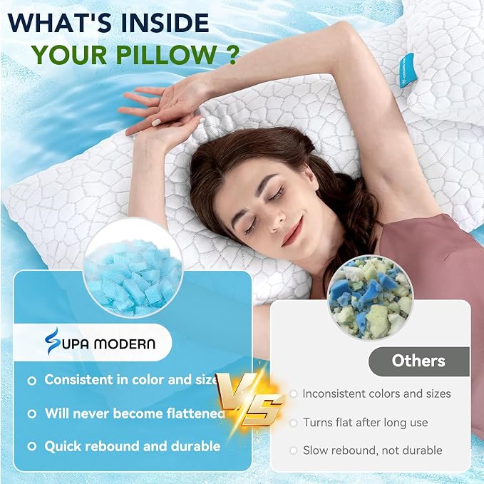 SUPA MODERN Cooling Pillow Queen Size Set of 2, CertiPUR-US Shredded Memory - Image 9