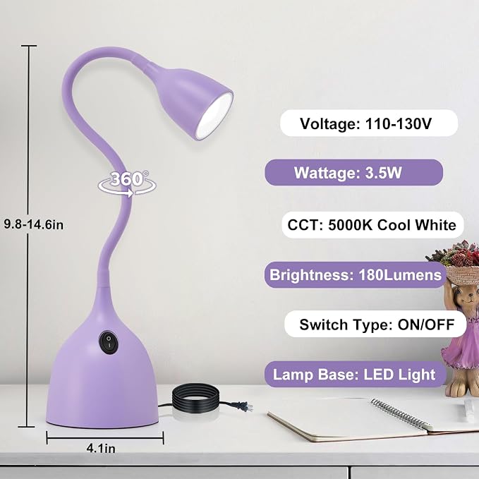 EJIAXIN Gooseneck Desk Lamp 360° LED Flexible Reading Light Small Desk Lamps - Image 6
