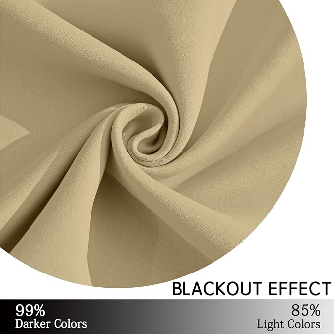 Yakamok Blackout Curtains 38x72 inch Beige Thermal Drapes-Bedroom | 2 panels - Image 5