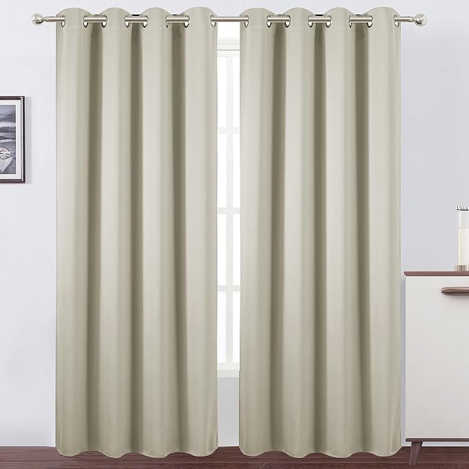 Light Beige Blackout Curtains 52 x 84 Inch Long Beige Curtains Set of 2 Panels by Lemomo