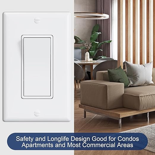 ThunderWay 3 Way Decorator Light Switch with Wall Plates, 15A 120/277V Decora Three Way Electrical Wall Paddle Rocker Switches Replacement, Residential Grade, UL Listed, Glossy White(20 Pack)
