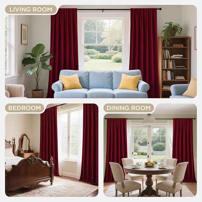 Joydeco 100% Blackout Curtains Velvet Black Out Curtain 96 Inch Drapes | - Image 7