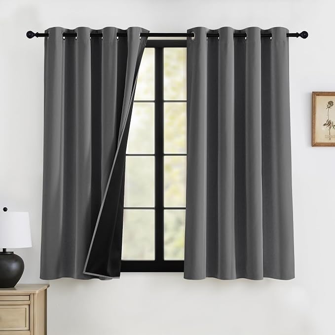 RYB HOME Grey Blackout Curtains 63 inches Length by RYBHOME
