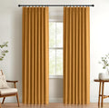 Pinch Pleated Full Blackout Faux Linen Curtains 102 Inches Long | Mustard by 100BlackoutShield