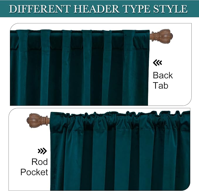 RYB HOME Teal Velvet Blackout Curtains 96 inches - Image 3