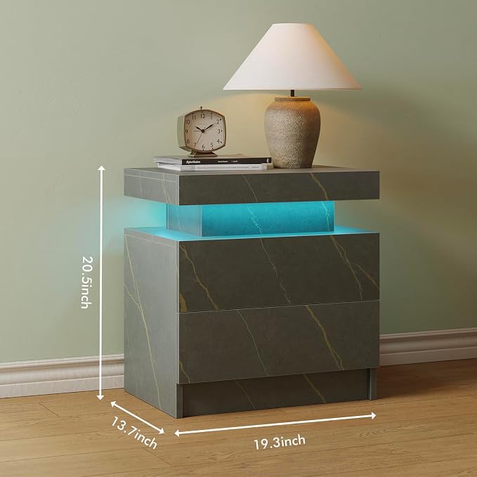Modern Gray LED Nightstand for Bedroom Bedside Table - Image 2
