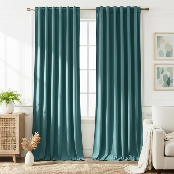 Timeper Slate Blue Velvet Curtains W52 x L96 inches 2 Panels, Back Tab & Rod by Timeper