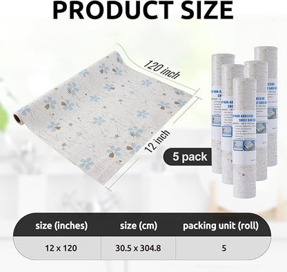 RAY STAR 12X120 Inch Shelf Liner for Kitchen Cabinets, Non-Adhesive Cabinet Liner Washable, PVC Drawer Liner for Dresser Non-Slip Bathroom (Floral)(5 Roll)
