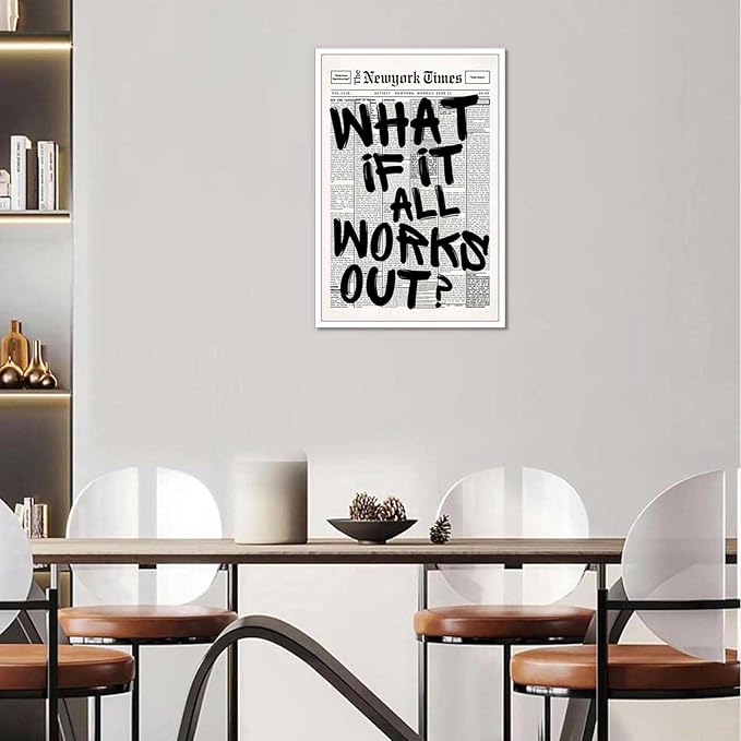 Retro Black And White Newspaper Poster What If It All Works Out Canvas Wall Art - Image 5