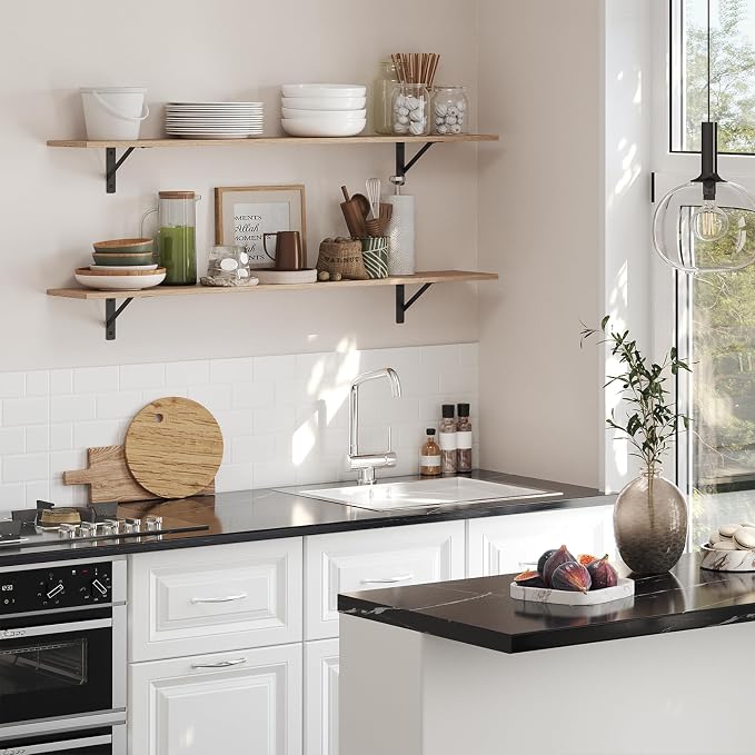 Long Wall Shelves, 55.1Inch Wooden Floating Shelves - Image 2