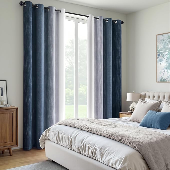 MIULEE Navy Blue and Greyish White Ombre Blackout Curtains 52Wx96L Set of 2 | - Image 6