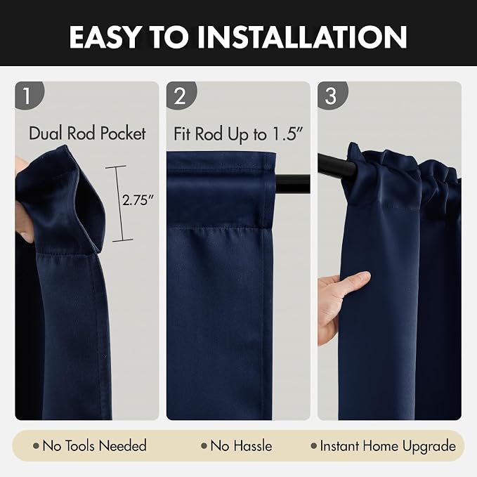 MIULEE 4 Panel Set Short Bedroom Blackout Curtains 54 Inch Long Navy Blue | - Image 5