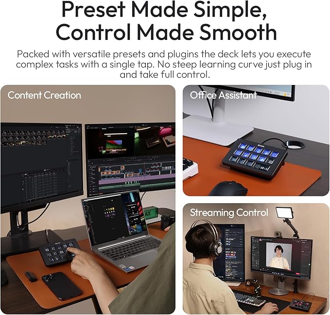 ULANZI D200H 7-in-1 Deck U-Studio Stream Controller Shortcut Keyboard, LCD Customizable Macro Keys Programmable Keypad Soundboard to Control Apps and Software Like OBS Twitch YouTube for Mac/PC