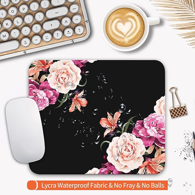 Armanza Square Mouse Pad Pretty Peony Flower, Personalized Premium-Textured Custom Mouse Mat Design, Washable Mousepad Cloth, Non-Slip Rubber Base Computer Mouse Pads for Wireless Mouse