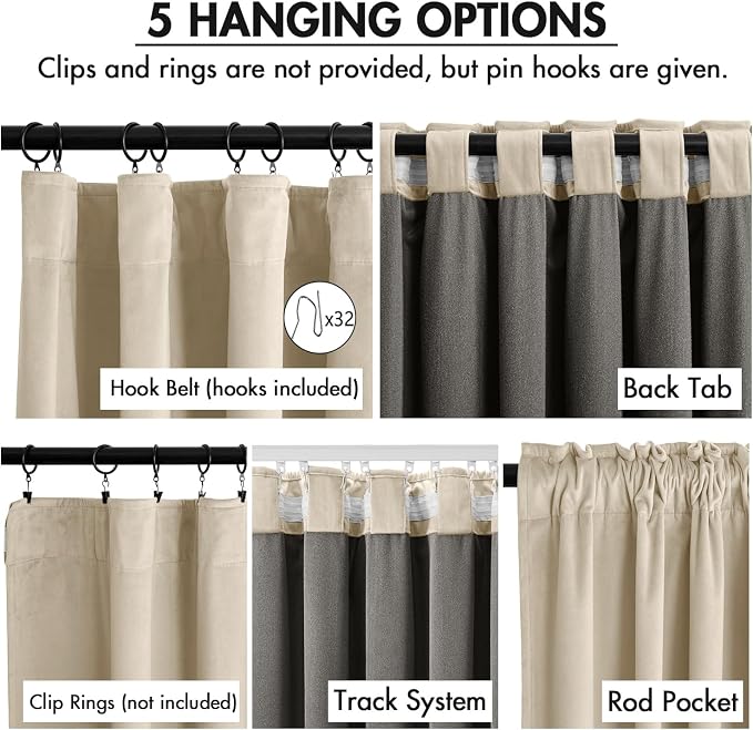MIULEE Velvet Curtains 50W x 84L 2 Panels Beige Blackout Curtains | Luxury - Image 2