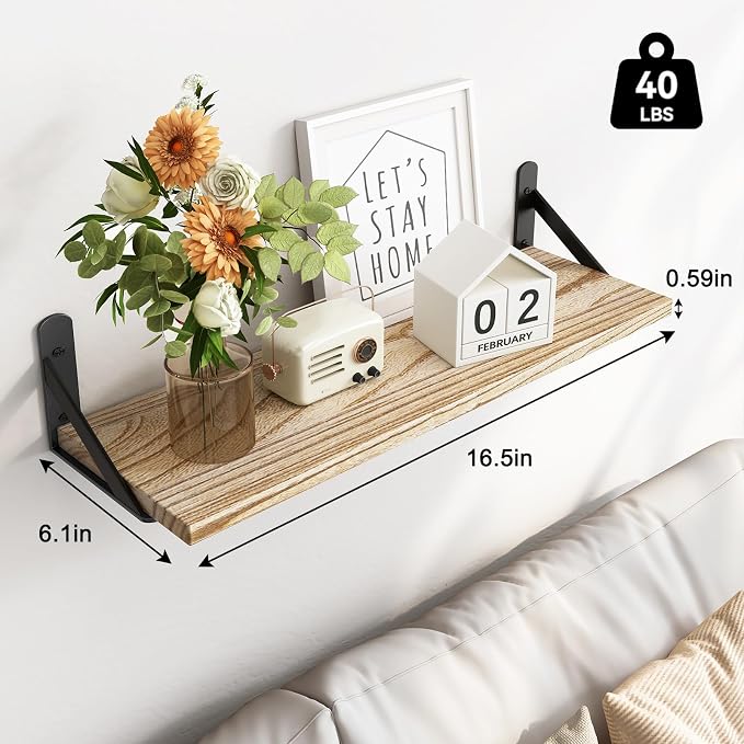 Fixwal Wall Floating Shelves for Decor | Wood Shelves, Natural Grain, 40Lb - Image 3