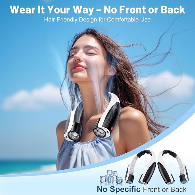 AI Portable Neck Fan with 6 Powerful Speeds, 8000mAh Battery Operated USB-C Rechargeable Fan, Hands-Free 360° Cooling Neck Fan,Twistable,Ultra-Quiet Personal Fan for Women Men Travel(Black-White)