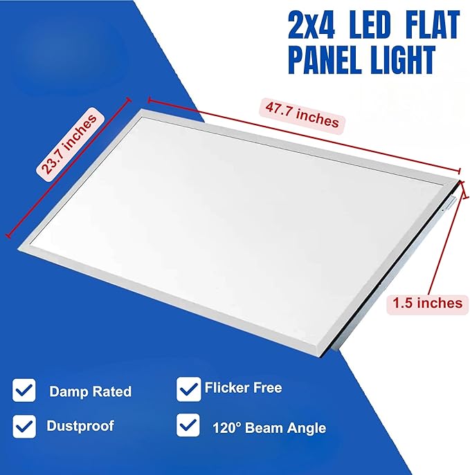 2x4 LED Flat Panel Light Drop Ceiling Office Fixture, 6500LM, Selectable Features, 30W/40W/50W/60W/72W, 3000K/3500K/4000K/5000K/6500K, Dimmable (0-10V), Dustproof ETL