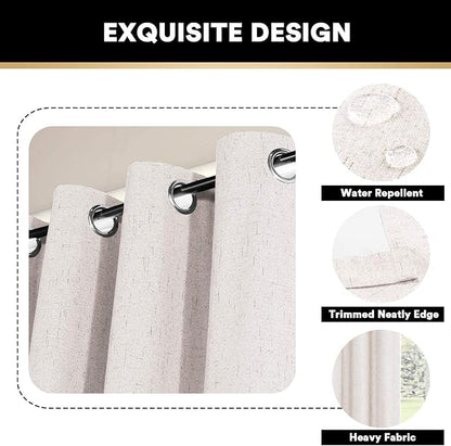 PrinceDeco Linen Blackout Curtains 108 Inch Blackout Curtains 100% Black Out Curtains Linen Look Patio Door Curtains for Sliding Glass Doors Extra Wide Thermal Insulated Drapes,W100 X L108 Inch, Ivory