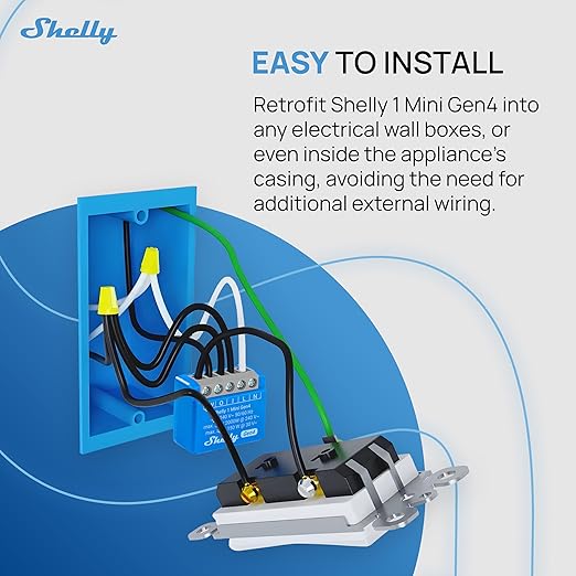 Shelly 1 Mini Gen4 | Wi-Fi, Zigbee & Matter Smart Relay Switch with Dry Contacts, 1-Channel 8A | Home Automation | Alexa, SmartThings, Google Home, Apple HomeKit Compatible | Garage Door Opener