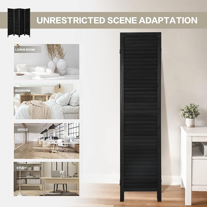 4 Panel Room Divider, Freestanding Wooden Privacy Screen | Solid paulownia wood - Image 5