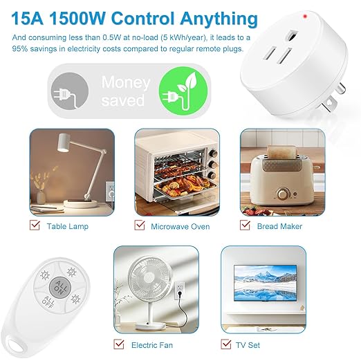 Remote Control Outlet,Greencycle Remote Light Switch and 4 Plugs,Wireless Light Switch,500ft Range,No Wiring Needed,15A/1500W for Household Appliances,FCC Certified,White