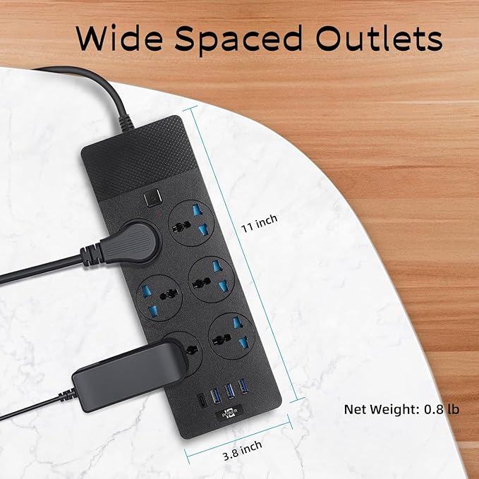 European Power Strip, Jumpso Universal Power Strip with 6 AC Outlets and 4 USB Ports, 110-240v, 3000w 6ft Extension Cord with EU Plug, Outlet Extender Plug Adapter for Overseas Travel Essentials