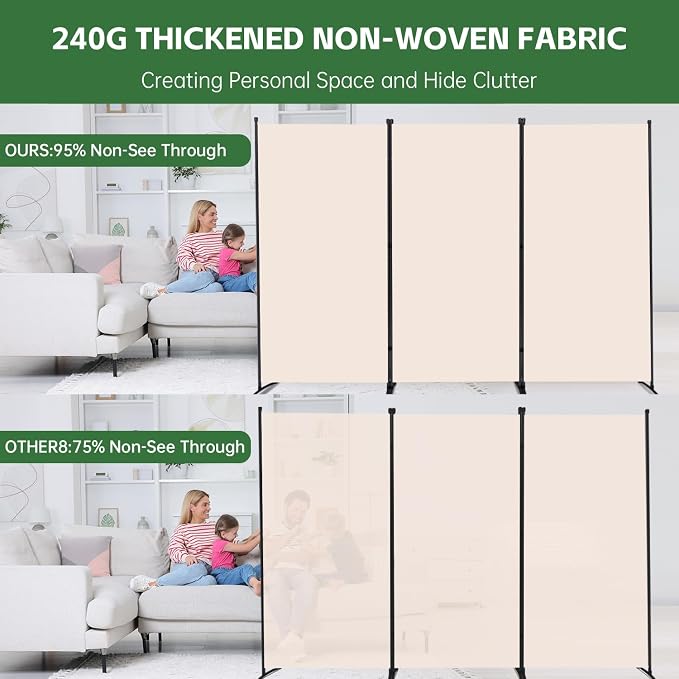 3 Panel Folding Room Divider, Sturdy Frame Freestanding Wall Divider | - Image 3