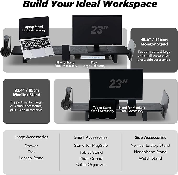 ULTRARM Moodular Add-ons Phone Stand [Accessory Only - Requires Moodular Wooden Monitor Stand Slide Rails for Use] Black MSA-PS