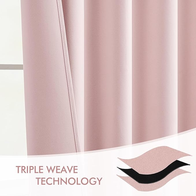 MIULEE Light Pink Back Tab Blackout Curtains 52x72 Inches Long 2 Panels Set | - Image 7