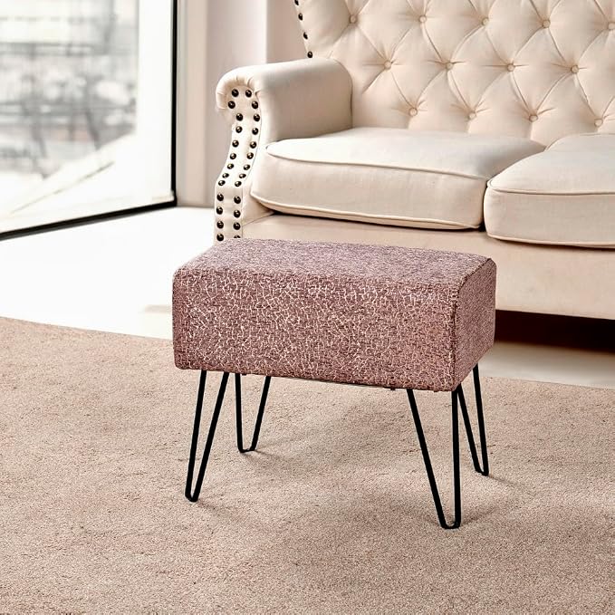 Home Soft Things Jacquard Chenille Ottoman, Babati-Light Brown, Fuzzy Entry Way - Image 8