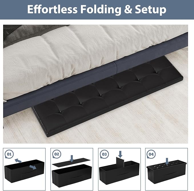 Giantex 43 Inches Folding Storage Ottoman Bench, Upholstered PU Leather Storage - Image 8