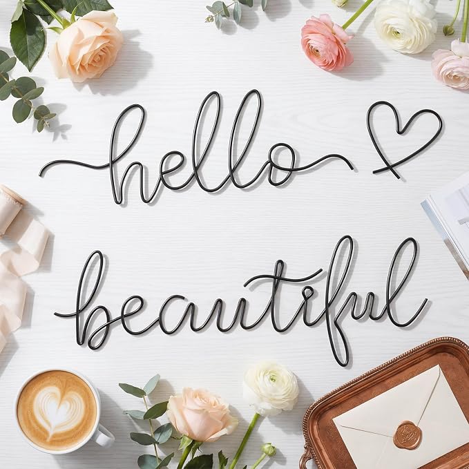 Hicarer Metal Hello Gorgeous Wall Art Minimalist Wall Decor, Beautiful | - Image 6
