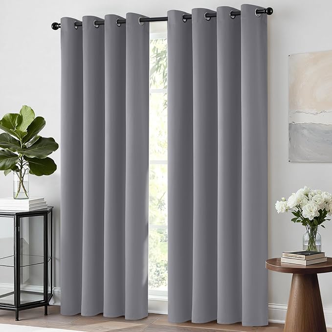 Yakamok Grey Room Darkening Curtains 52x96 inch Gray Grommet-Living Room | 2 - Image 2