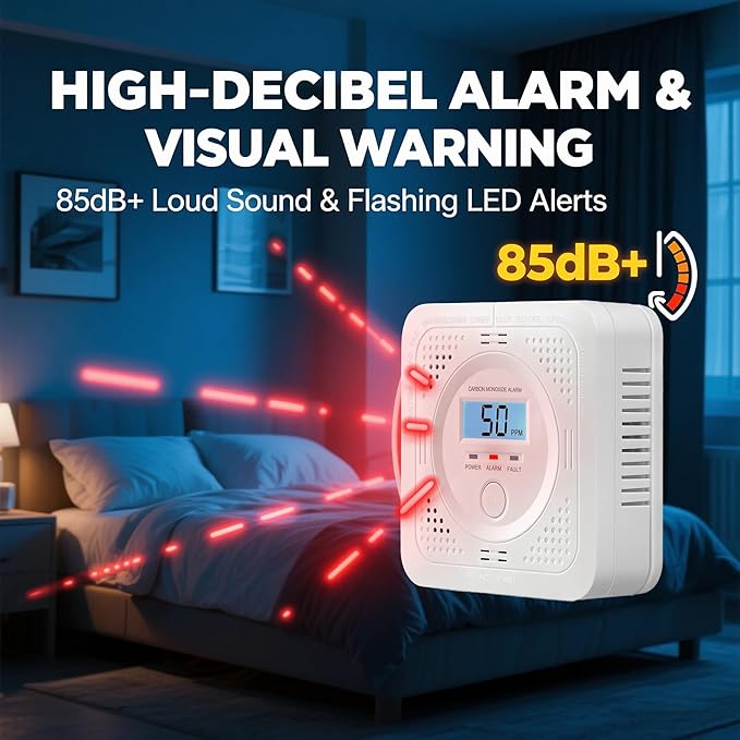 Carbon Monoxide detectors with LCD Constant Display, 85db Alarm & Low Power Design, Portable co Detector for Homes, rvs & Boats