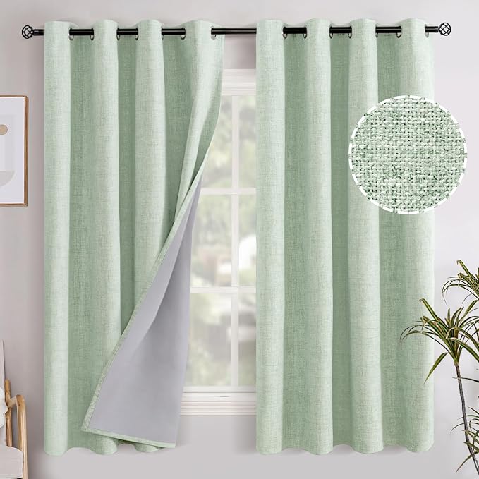 YoungsTex Green Linen Blackout Curtains 63 Inch Length by YoungsTex