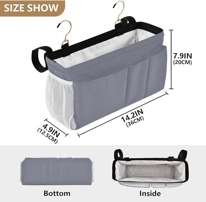 DOMIKING Grey Bedside Caddy for Dorm Bed Recliner Armrest Organizer - Image 4