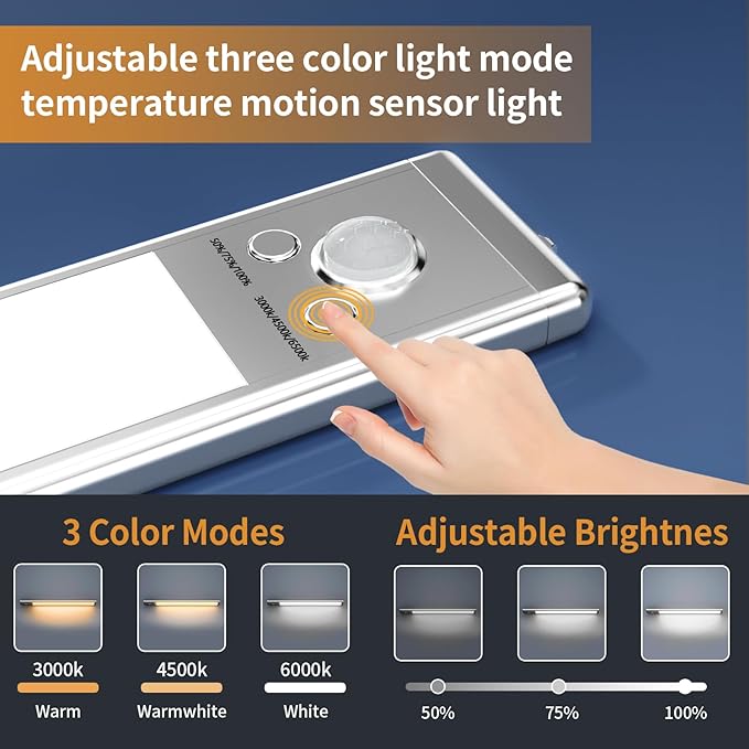 Under Cabinet Lights,76 LED Operated Motion Sensor Light Indoor,1500mAh USB Rechargeable Closet Lights, 6 Pack Magnetic Dimmable Closet Lights，Wireless Under Counter Lights for Kitchen, Stairs.
