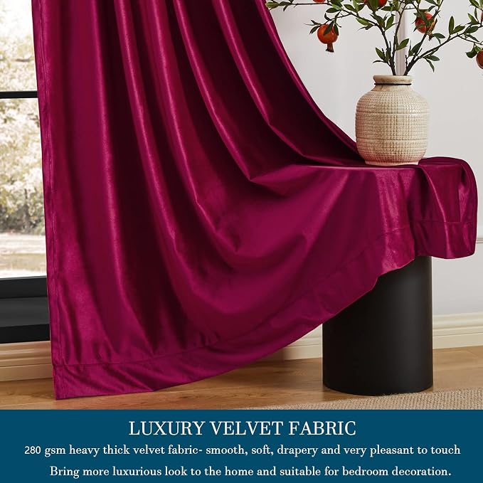 PRIMROSE Red Curtains 84 inch for Living Room Velvet Drapes Blackout Rod Pocket - Image 4