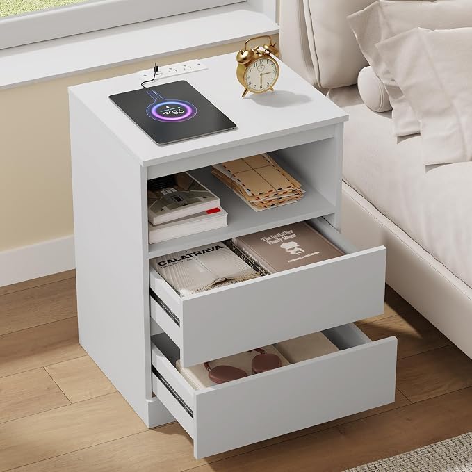 Nightstands with Charging Station, LED Lights and Drawer, Sofa Side End Tables - Image 4