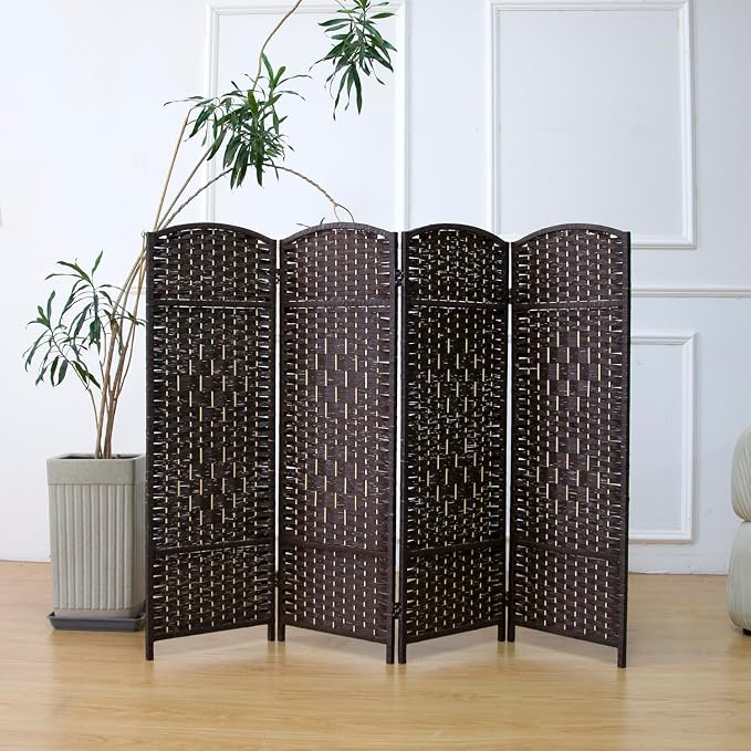Compact 4 Panel Short Room Divider, 47.2 Inch Tall Double-Sided Rattan Folding - Image 4