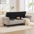 SOFTHION 67" Storage Bench for Bedroom, Linen Upholstered, Light Brown | King by SofthionDesign