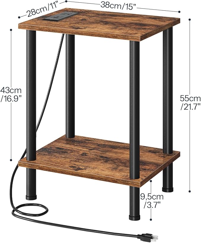 HOOBRO Side Table with Charging Station, Nightstand with 2-Layer Storage Shelves - Image 3
