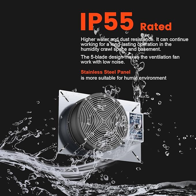Abestorm 720CFM Crawlspace Ventilation Fans IP-55 Grade Basements Stainless Steel Vent Fan 10 inches Ventilator Fan with Freeze Protection Thermostat Dehumidistat for Crawlspace Attic Garage Exhaust