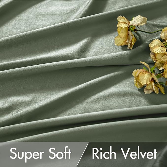 MIULEE Sage Green Velvet Pinch Pleat Blackout Curtains W52 X L120 Inches | 2 - Image 5