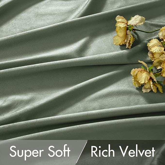 MIULEE Sage Green Velvet Pinch Pleat Blackout Curtains W52 X L108 Inches | 2 - Image 5