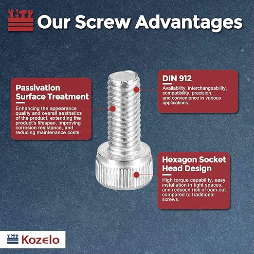 Kozelo 30pcs Socket Head Cap Screws - [M5-0.8 x 12mm] 304 Stainless Steel Allen Socket Drive for Electrical Motor 3D Printing Fan Engine Replacement Use, Silver