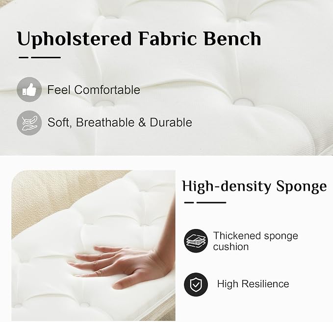 LOULENS 43.9" Linen End of Bed Bench, Vintage Bedroom Bench, Upholstered - Image 4