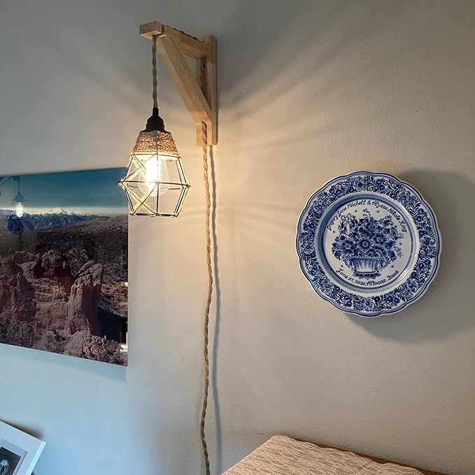 Frideko Plug in Wall Sconce Boho Farmhouse Hanging Wall Lamp - Image 2