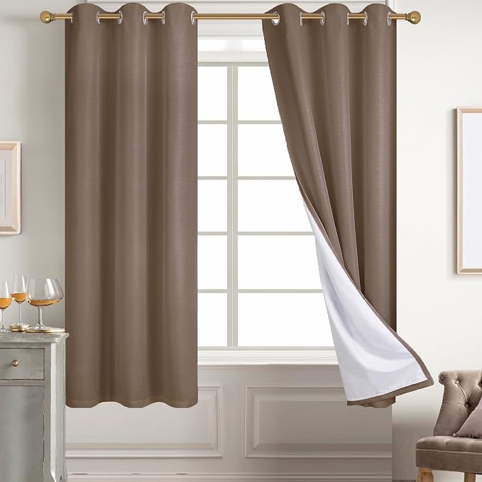 Diraysid 100% Blackout Curtains Cappuccino Linen Curtains - Image 6